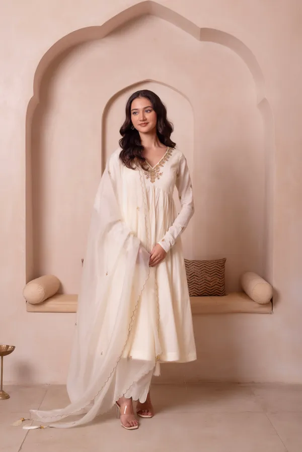 Off_White_Premium_Cotton_Anarkali_Suit_With_Gold_Embroidered_Border