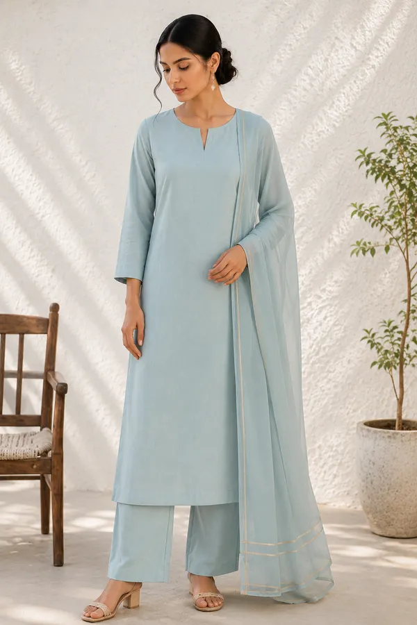 Sky_Blue_Premium_Cotton_Straight_Suit_With_Elegant_Gold_Border