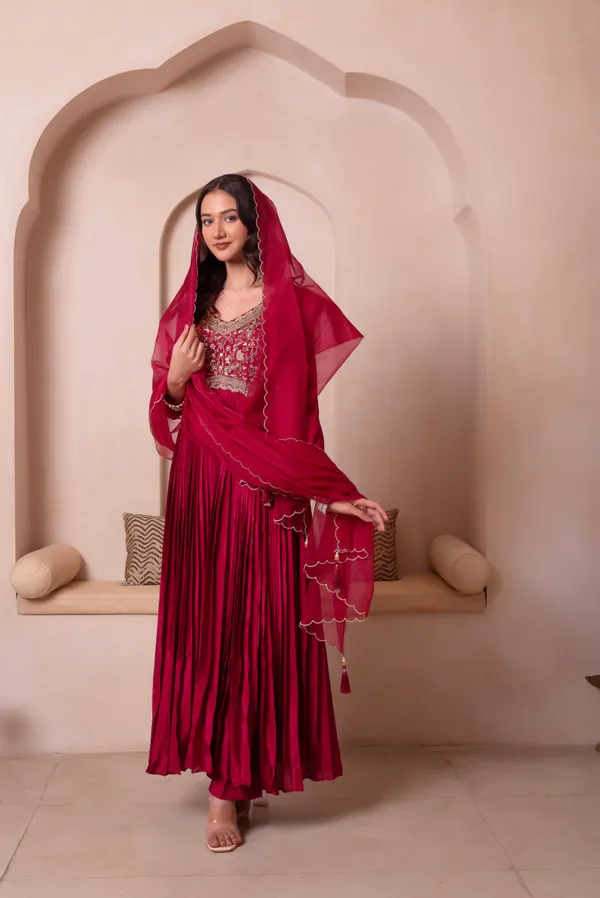 Magenta_Chinon_Designer_Anarkali_Suit_With_Gold_Embroidered_Border