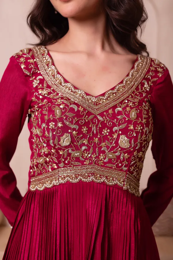 Magenta_Chinon_Designer_Anarkali_Suit_With_Gold_Embroidered_Border