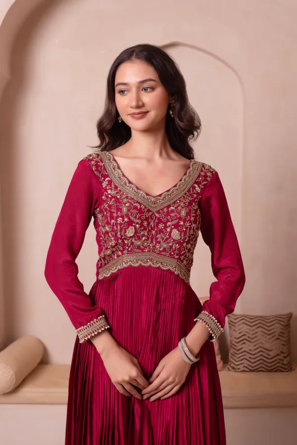 Magenta_Chinon_Designer_Anarkali_Suit_With_Gold_Embroidered_Border