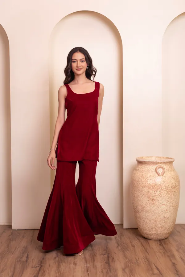 Wine_Red_Velvet_Designer_Suit_With_Plain_Border_Dupatta