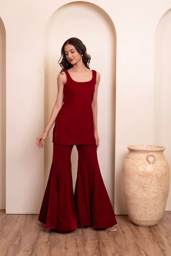 Wine_Red_Velvet_Designer_Suit_With_Plain_Border_Dupatta