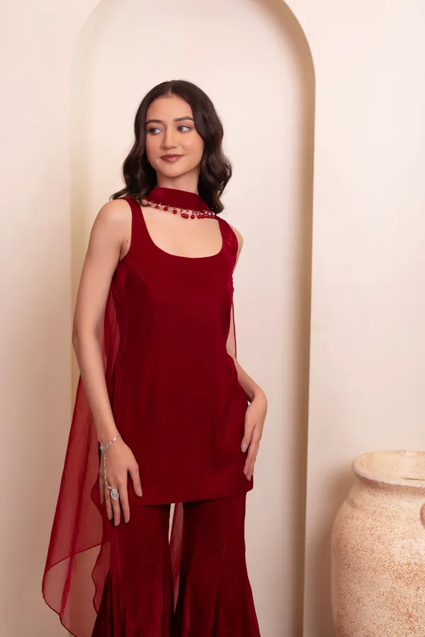 Wine_Red_Velvet_Designer_Suit_With_Plain_Border_Dupatta