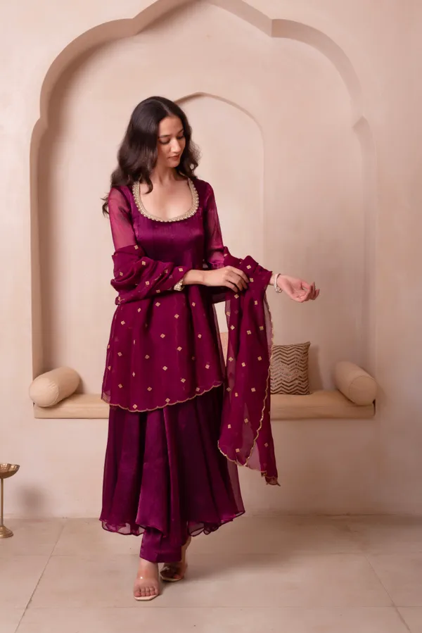 Wine_Purple_Organza_Anarkali_Suit_Set_With_Embellished_Dupatta