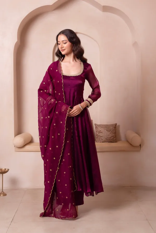 Wine_Purple_Organza_Anarkali_Suit_Set_With_Embellished_Dupatta