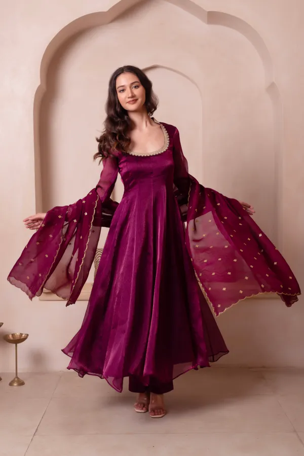 Wine_Purple_Organza_Anarkali_Suit_Set_With_Embellished_Dupatta