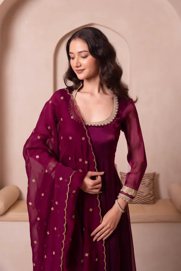 Wine_Purple_Organza_Anarkali_Suit_Set_With_Embellished_Dupatta