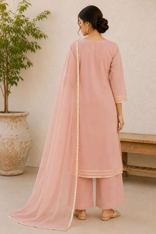 Ethnivo_Peach_Cotton_Salwar_Suit_With_Golden_Lace_Border