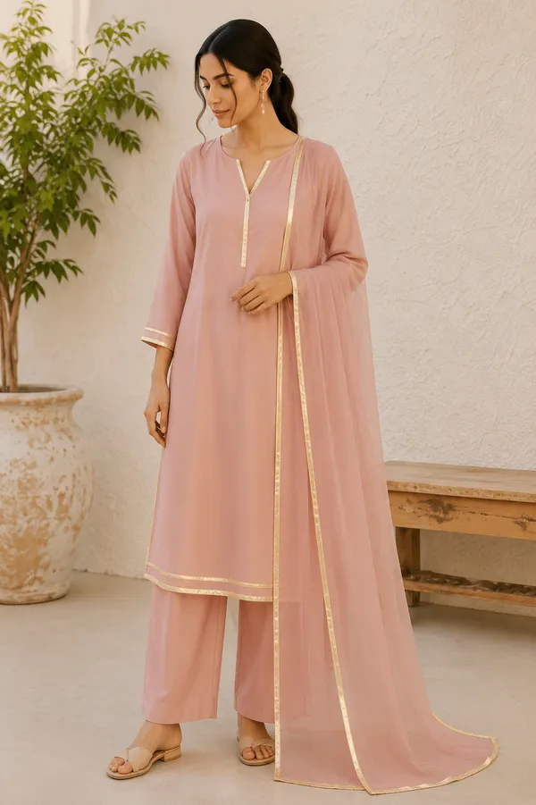 Ethnivo_Peach_Cotton_Salwar_Suit_With_Golden_Lace_Border