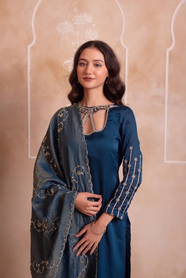 Ethnivo_Navy_Blue_Satin_Salwar_Suit_With_Embroidered_Organza_Border