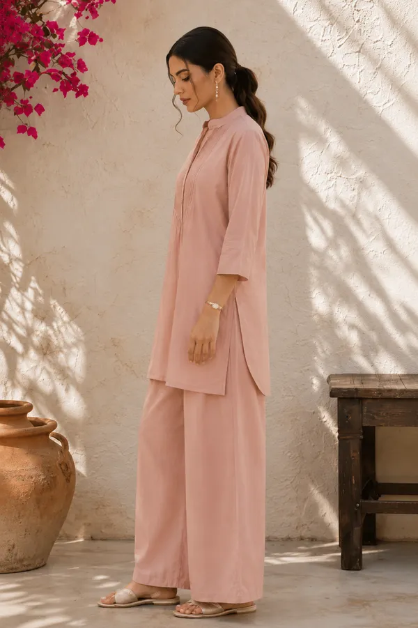 Ethnivo_Dusty_Pink_Cotton_Co_Ord_Set_With_Pleated_Front_Detail