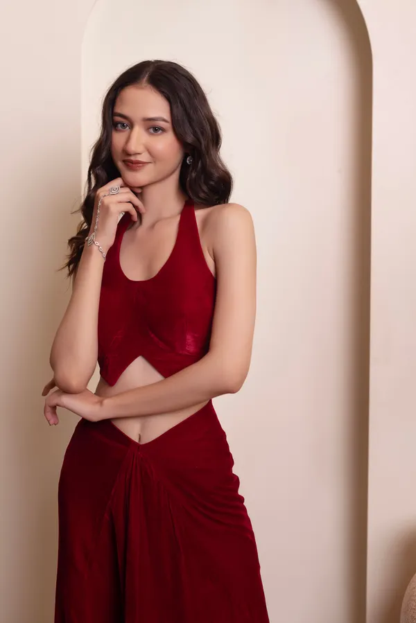 Ethnivo_Wine_Red_Velvet_Party_Wear_Lehenga_Choli_With_Matching_Border
