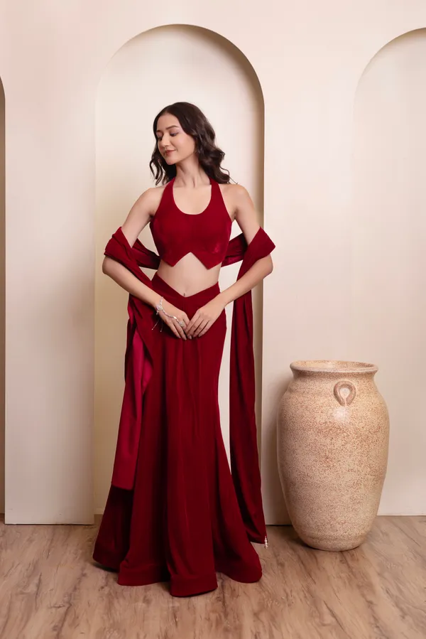 Ethnivo_Wine_Red_Velvet_Party_Wear_Lehenga_Choli_With_Matching_Border