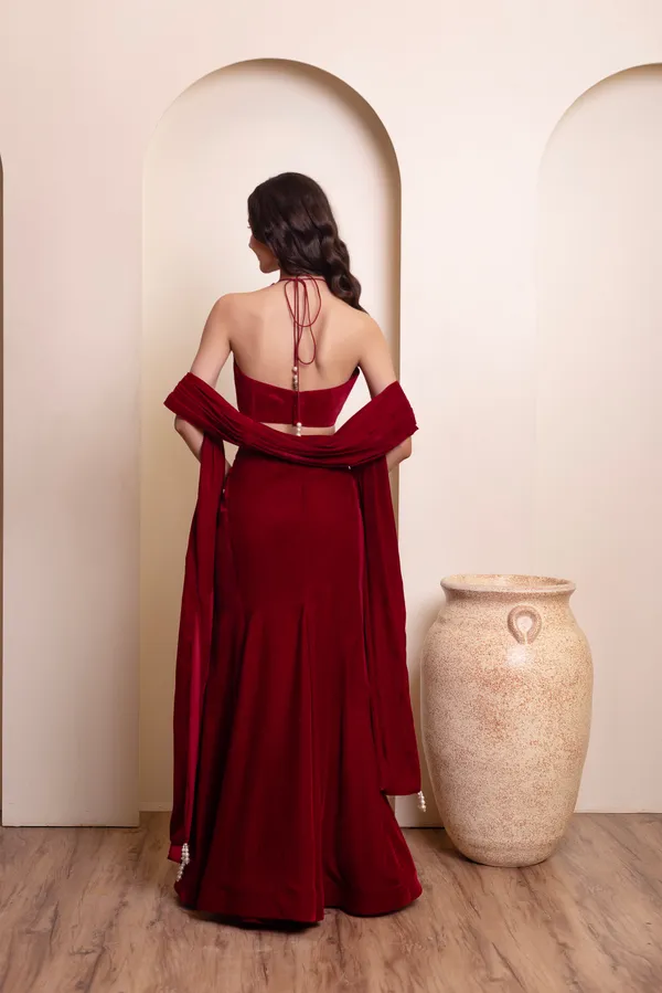 Ethnivo_Wine_Red_Velvet_Party_Wear_Lehenga_Choli_With_Matching_Border