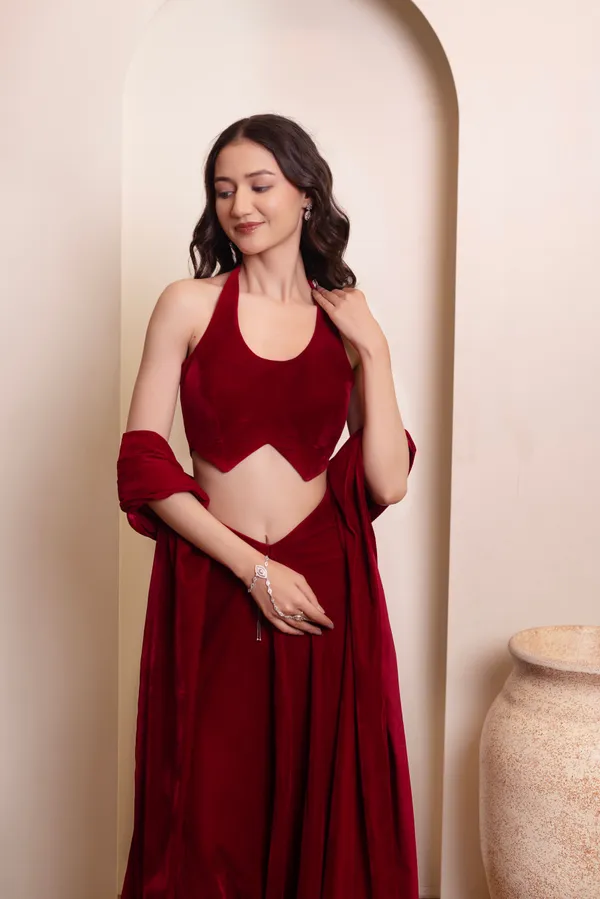 Ethnivo_Wine_Red_Velvet_Party_Wear_Lehenga_Choli_With_Matching_Border