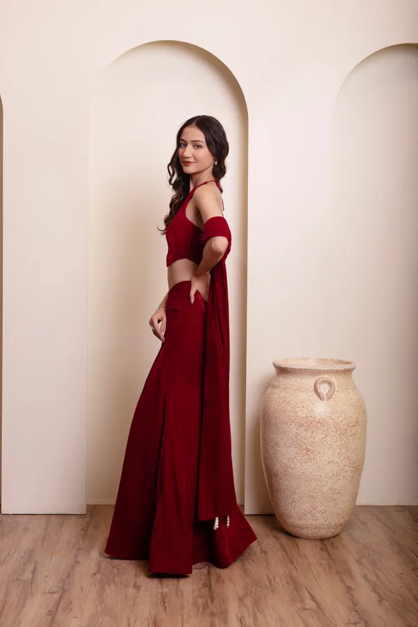 Ethnivo_Wine_Red_Velvet_Party_Wear_Lehenga_Choli_With_Matching_Border