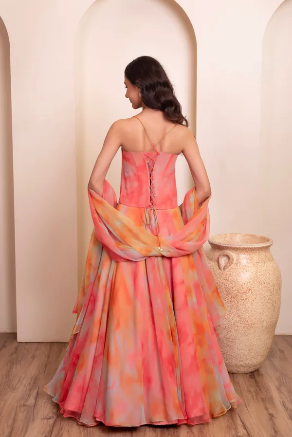 Ethnivo_Coral_Pink_Orange_Chiffon_Party_Wear_Lehenga_Choli_With_Ombre_Border