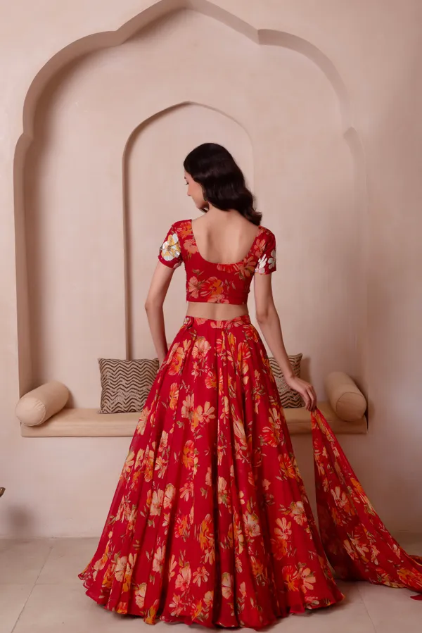 Ethnivo_Red_Floral_Chiffon_Party_Wear_Lehenga_Choli_With_Golden_Border
