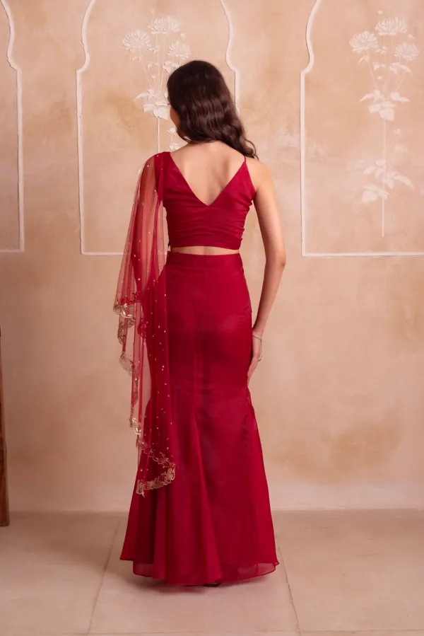 Ethnivo_Wine_Red_Organza_Party_Wear_Lehenga_Choli_With_Golden_Embroidered_Border