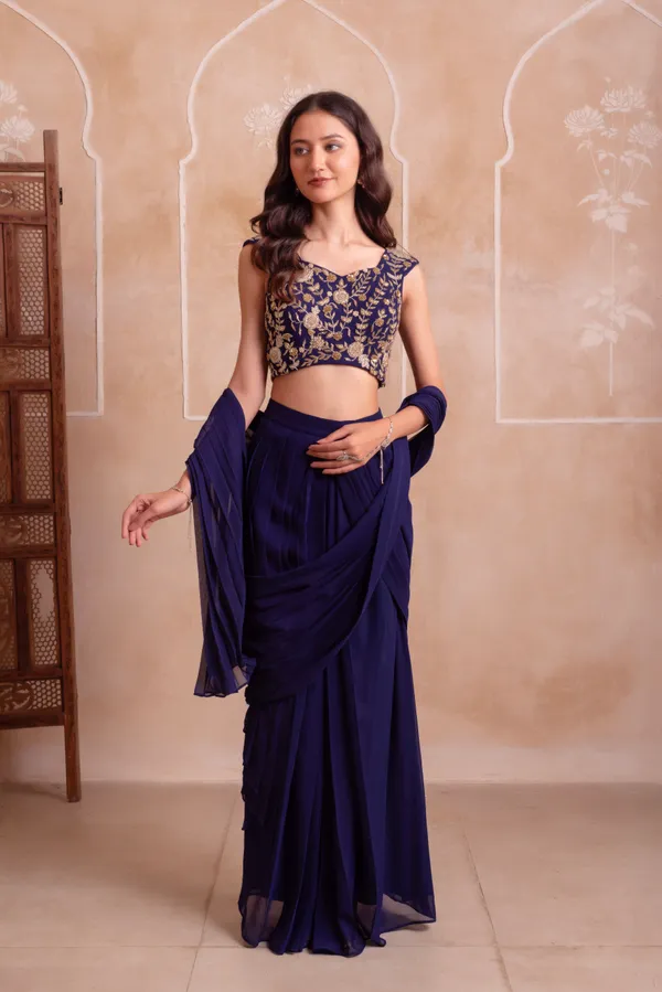 Navy_Blue_Georgette_Party_Wear_Saree_With_Golden_Embroidered_Border