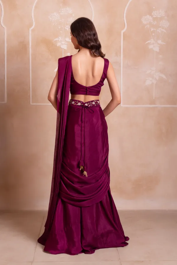 Wine_Purple_Chinon_Party_Wear_Saree_With_Golden_Embroidered_Border