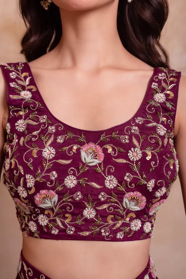 Wine_Purple_Chinon_Party_Wear_Saree_With_Golden_Embroidered_Border
