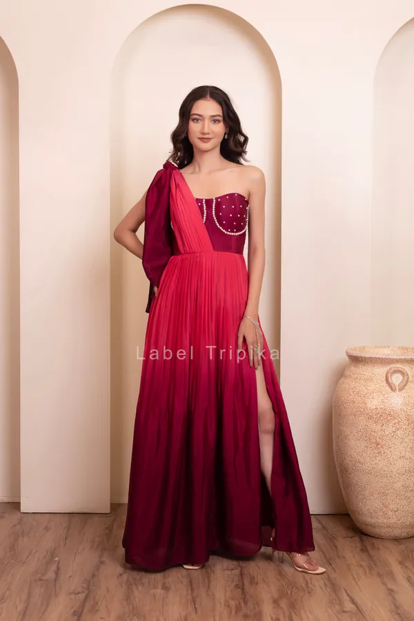 Wine_Chinon_Indo_Western_With_Pearl_Embellished_Bodice