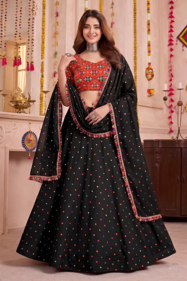 Black_Navratri_Lehenga_Choli_With_Multicolor_Embroidered_Border_Default_Title