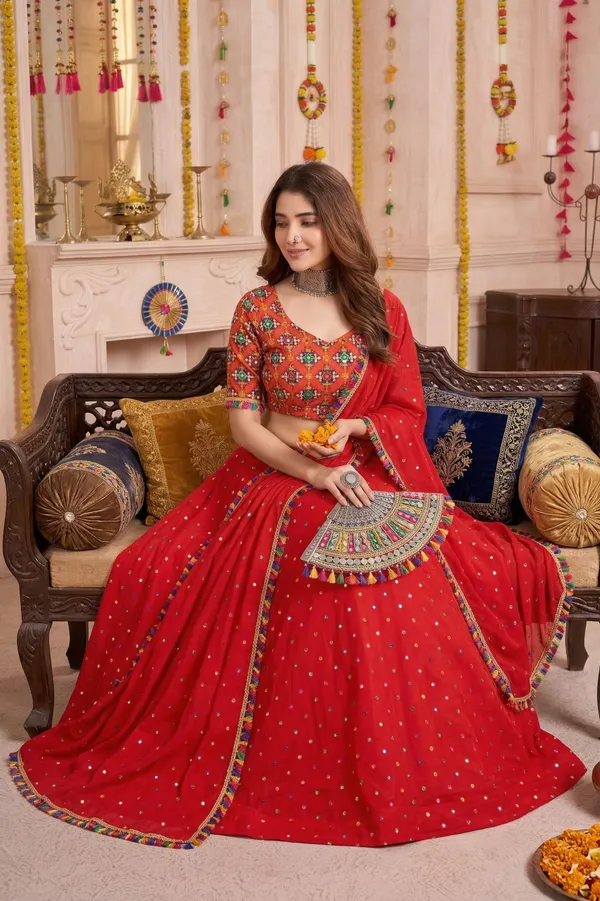 Red_Navratri_Lehenga_Choli_With_Multicolor_Embroidered_Border_Default_Title