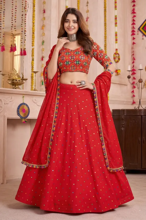 Red_Navratri_Lehenga_Choli_With_Multicolor_Embroidered_Border_Default_Title
