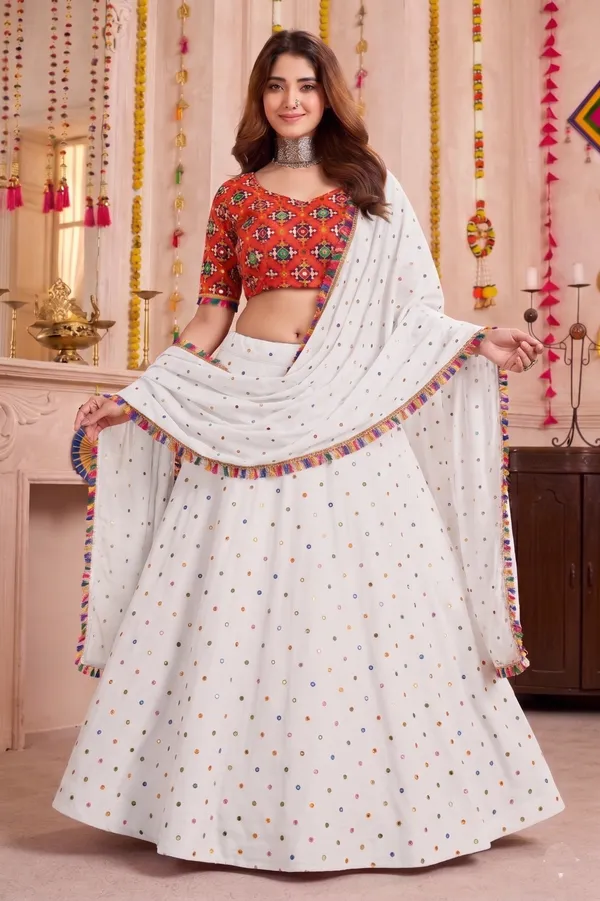 White_Navratri_Lehenga_Choli_With_Multicolor_Embroidered_Border_Default_Title