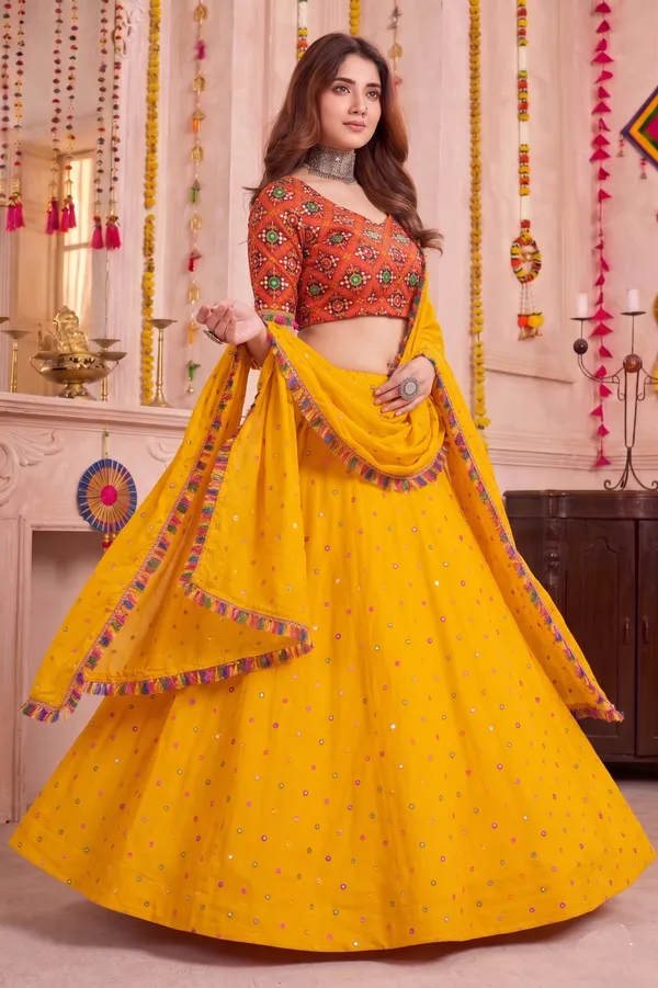 Mustard_Yellow_Navratri_Lehenga_Choli_With_Multicolor_Embroidered_Border_Default_Title