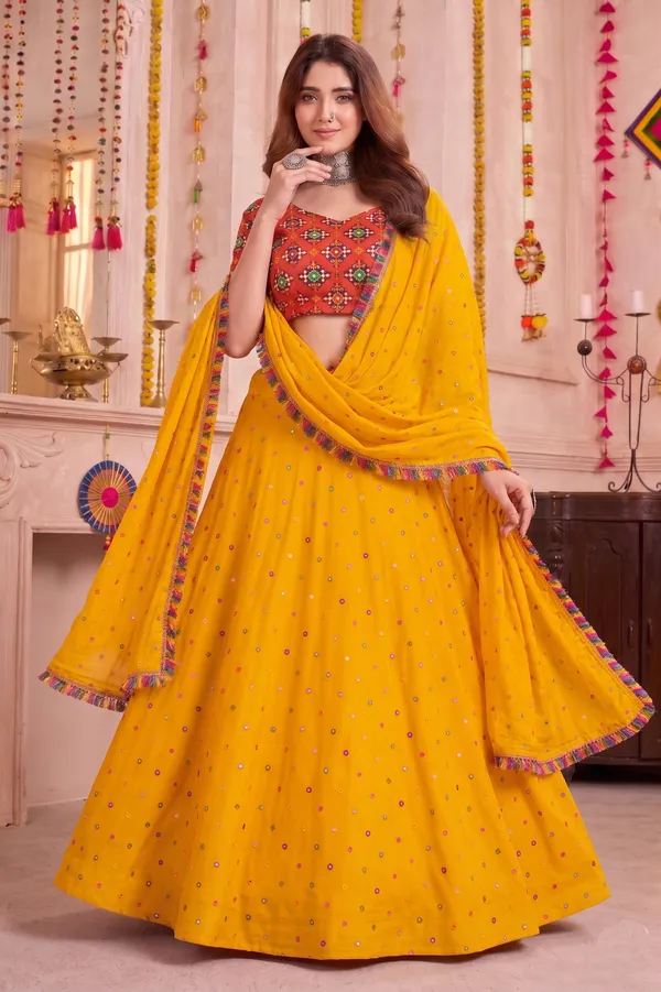 Mustard_Yellow_Navratri_Lehenga_Choli_With_Multicolor_Embroidered_Border_Default_Title