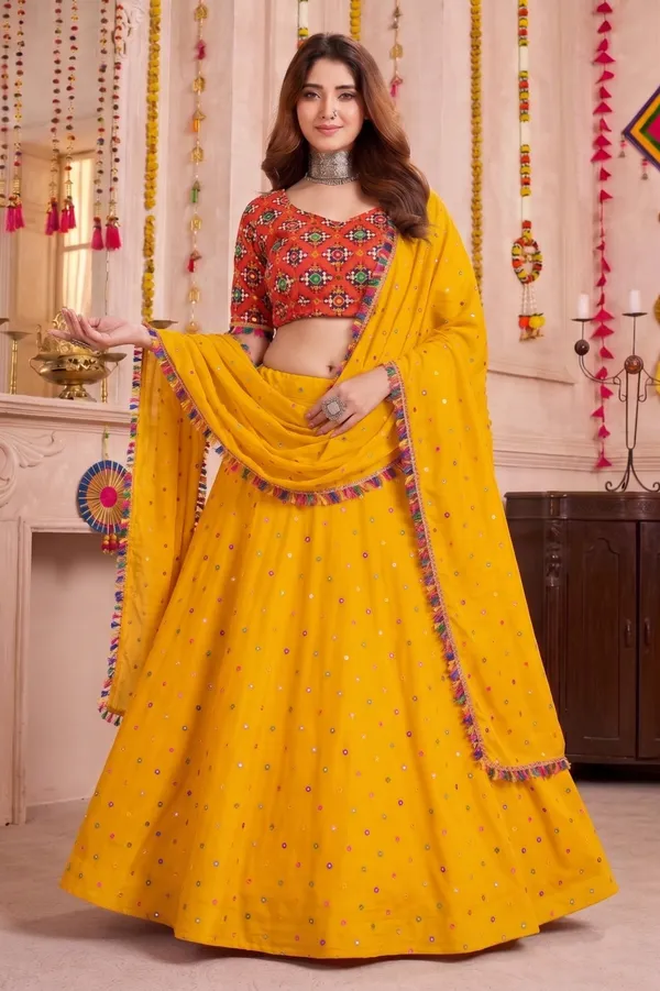 Mustard_Yellow_Navratri_Lehenga_Choli_With_Multicolor_Embroidered_Border_Default_Title
