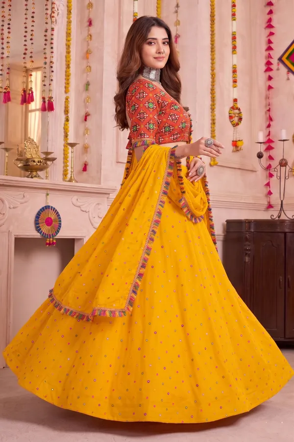 Mustard_Yellow_Navratri_Lehenga_Choli_With_Multicolor_Embroidered_Border_Default_Title