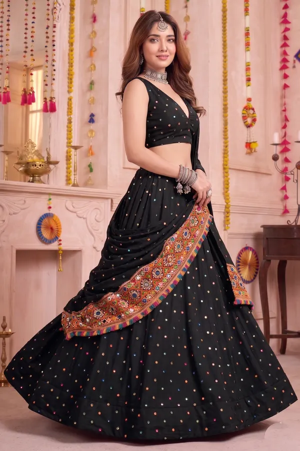 Black_Navratri_Lehenga_Choli_With_Multicolor_Embroidered_Border_Default_Title