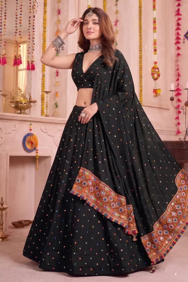 Black_Navratri_Lehenga_Choli_With_Multicolor_Embroidered_Border_Default_Title