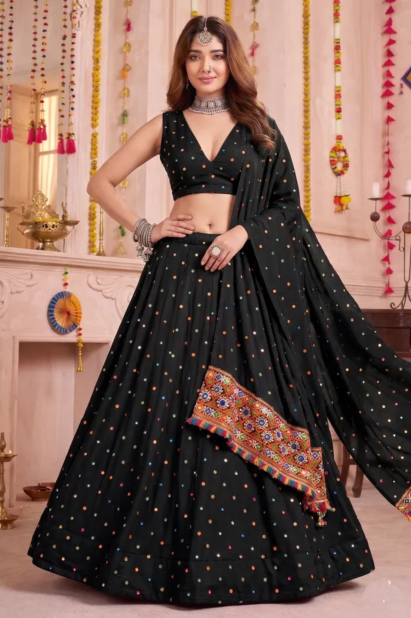 Black_Navratri_Lehenga_Choli_With_Multicolor_Embroidered_Border_Default_Title