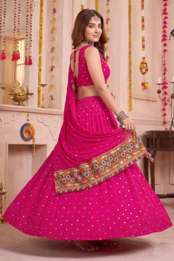 Hot_Pink_Navratri_Lehenga_Choli_With_Multicolor_Embroidered_Border_Default_Title