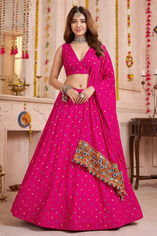 Hot_Pink_Navratri_Lehenga_Choli_With_Multicolor_Embroidered_Border_Default_Title