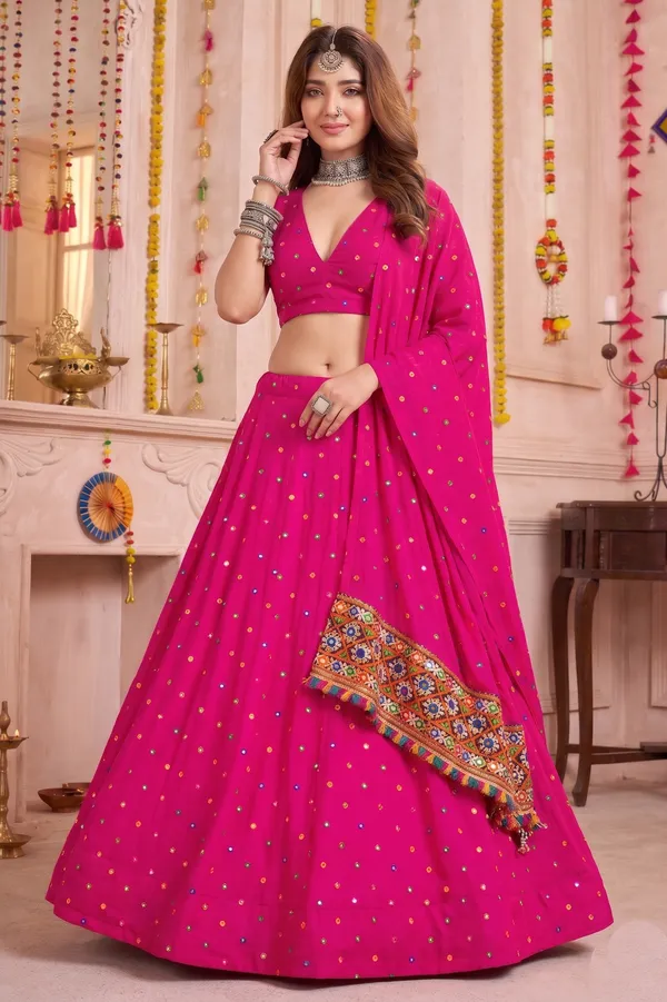 Hot_Pink_Navratri_Lehenga_Choli_With_Multicolor_Embroidered_Border_Default_Title