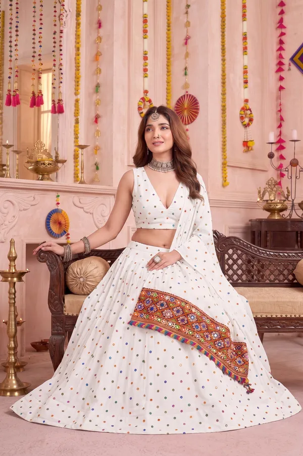 White_Navratri_Lehenga_Choli_With_Multicolor_Embroidered_Border_Default_Title