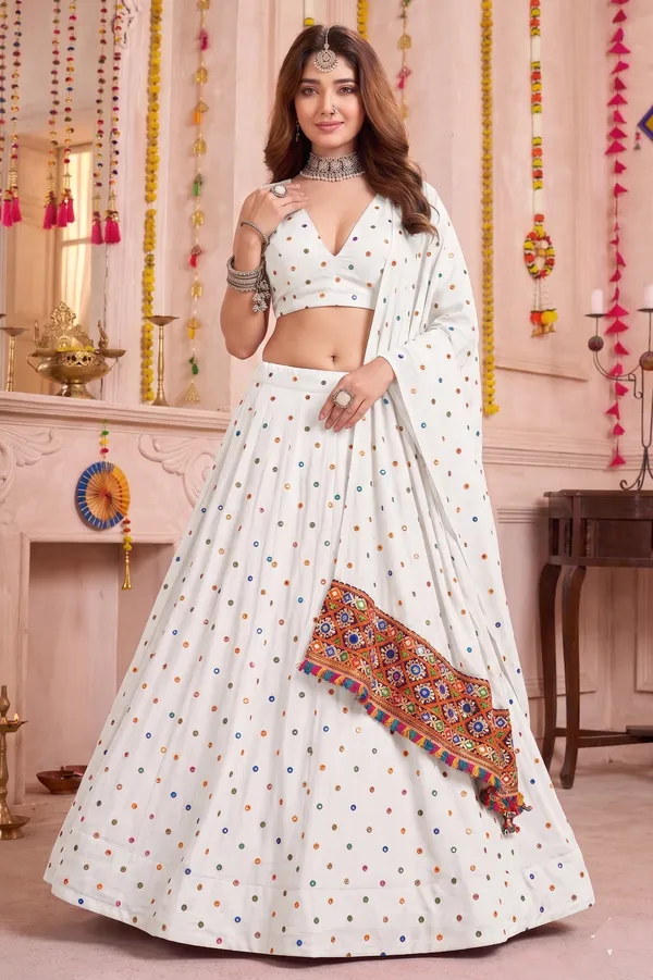 White_Navratri_Lehenga_Choli_With_Multicolor_Embroidered_Border_Default_Title