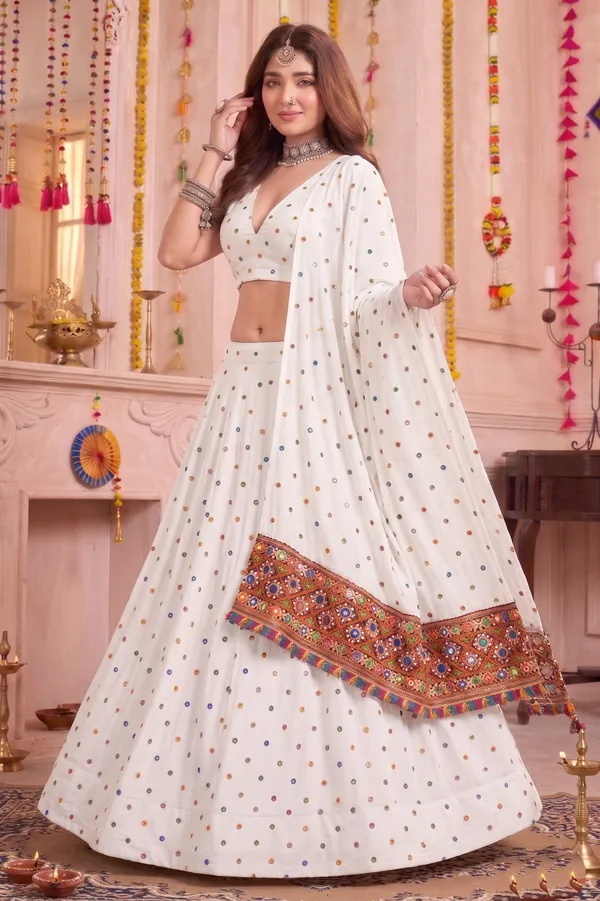 White_Navratri_Lehenga_Choli_With_Multicolor_Embroidered_Border_Default_Title
