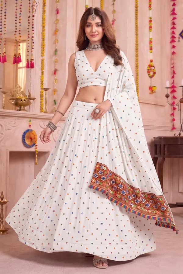 White_Navratri_Lehenga_Choli_With_Multicolor_Embroidered_Border_Default_Title