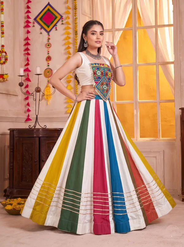 Multicolor_White_Navratri_Lehenga_Choli_With_Gold_Striped_Border_Default_Title