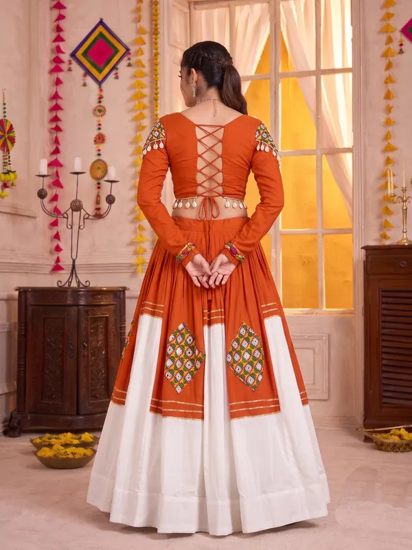 Rust_Orange_White_Navratri_Lehenga_Choli_With_Multicolor_Embroidered_Border_Default_Title
