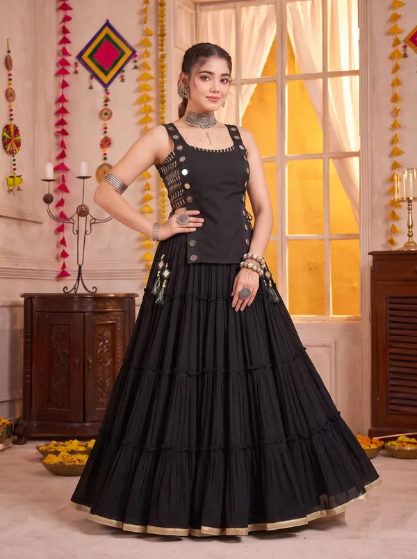 Ethnivo_Black_Navratri_Lehenga_Choli_With_Gold_Border_Default_Title