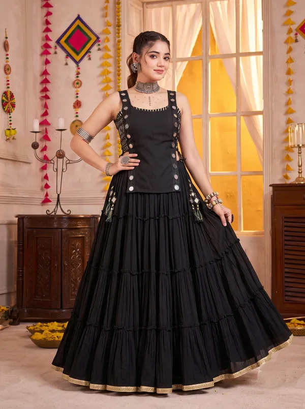Ethnivo_Black_Navratri_Lehenga_Choli_With_Gold_Border_Default_Title